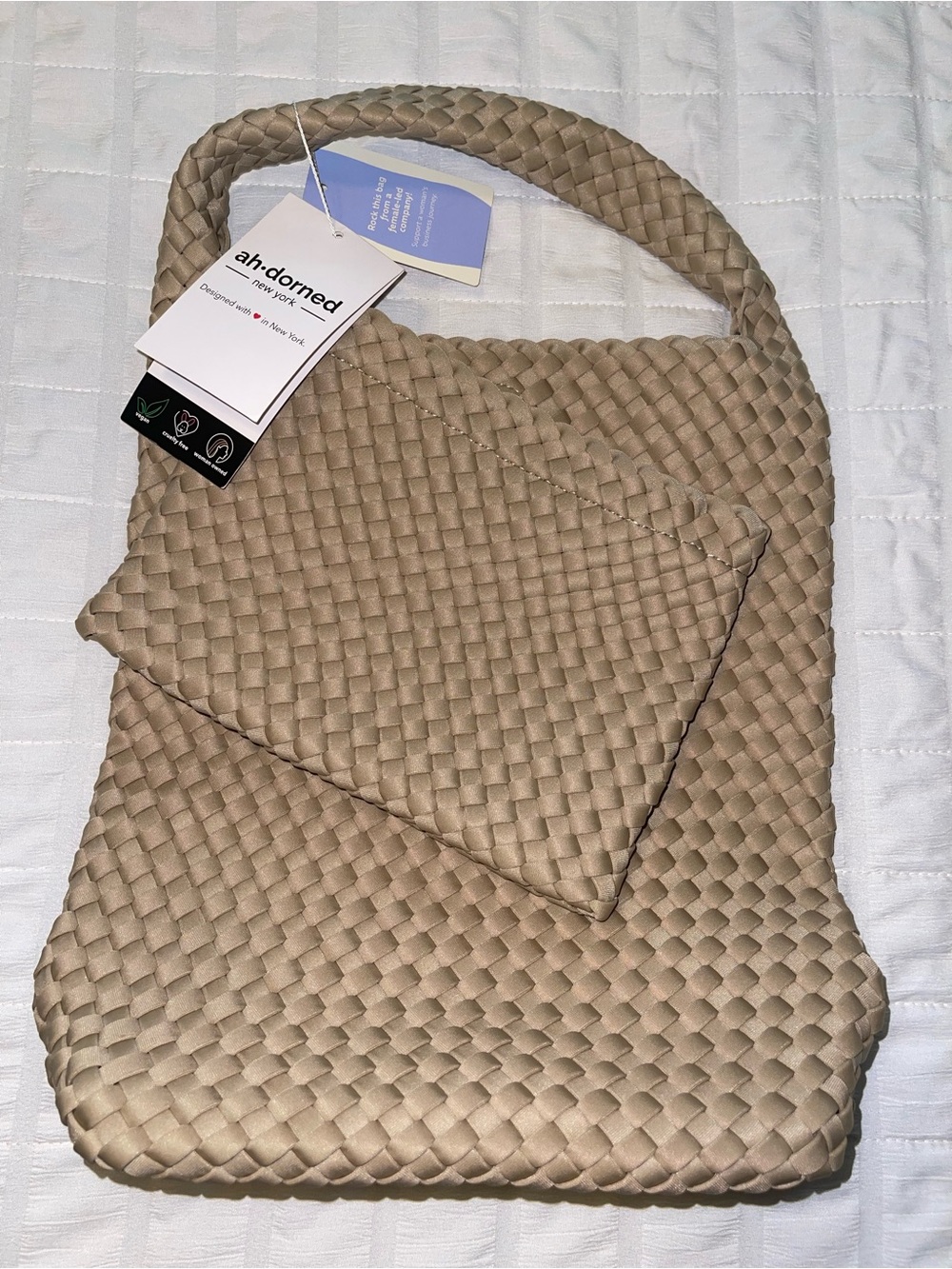 ah-dorned Beige Woven Hobo Bag with Pouch